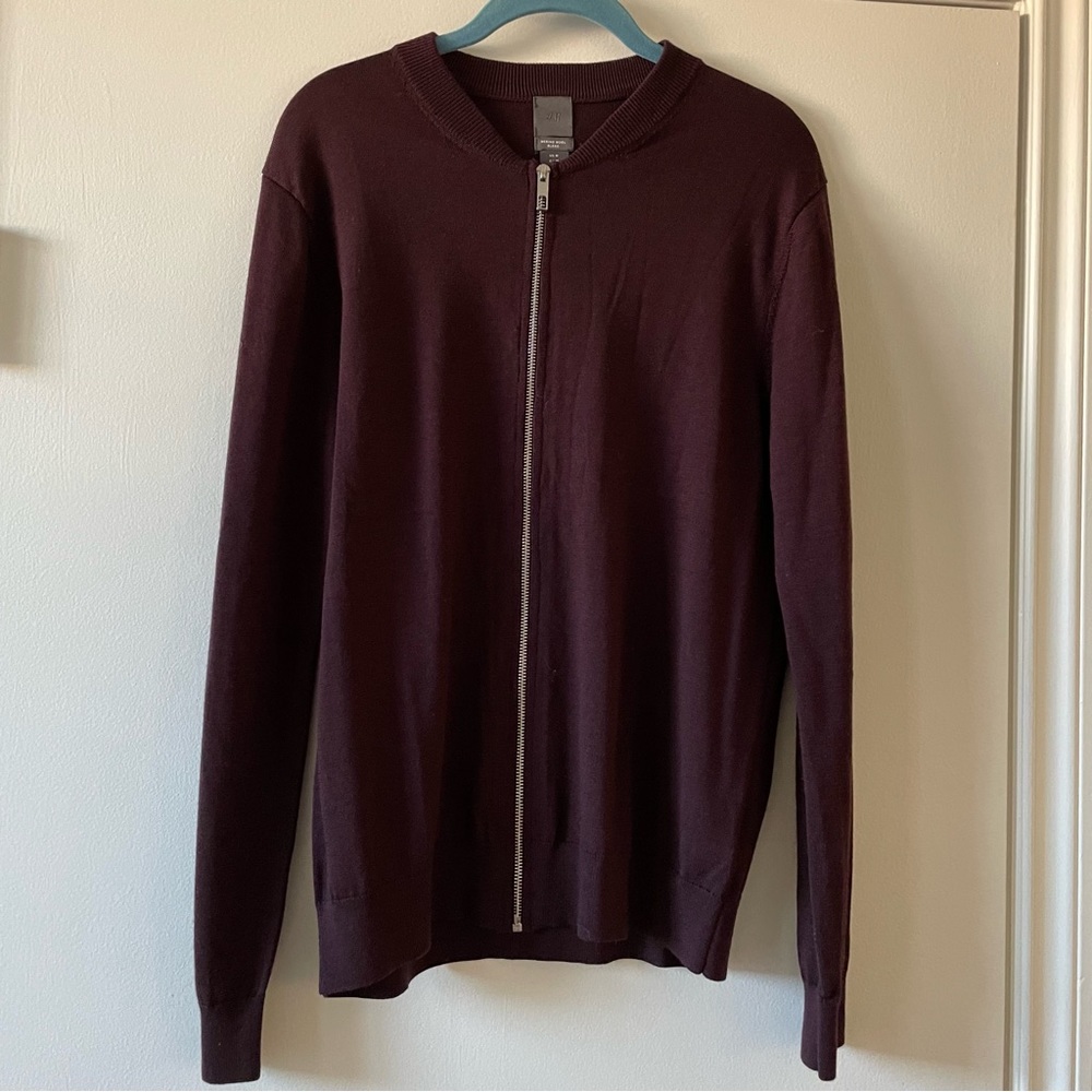 Mens H&M Merino Wool Blend Zip Up Cardigan